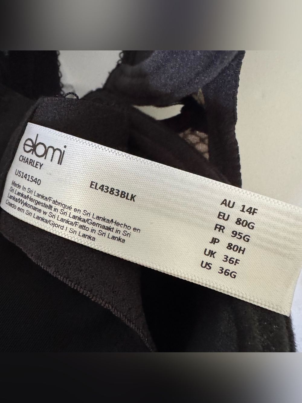 NWT ELOMI Size 36G Black Underwire Charley Bra - Picture 7 of 7